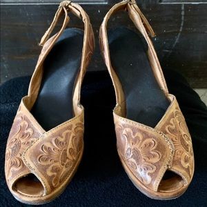 Vintage tooled sling back shoes